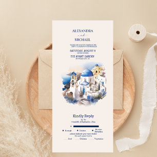 Waterverf Santorini Destination Wedding All In One Uitnodiging
