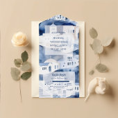 Waterverf Santorini Destination Wedding All In One Uitnodiging