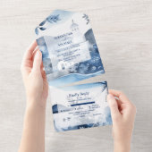 Waterverf Santorini Destination Wedding All In One Uitnodiging (Afscheurbaar)