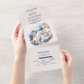 Waterverf Santorini Destination Wedding All In One Uitnodiging (Afscheurbaar)