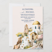 Waterverf Santorini Destination Wedding Invitation Kaart (Voorkant)