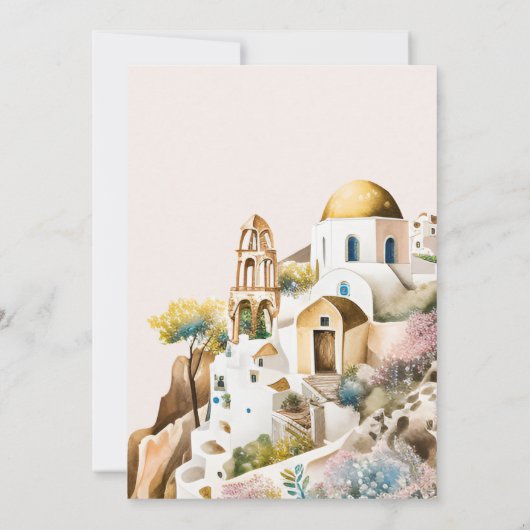 Waterverf Santorini Destination Wedding Invitation Kaart (Achterkant)