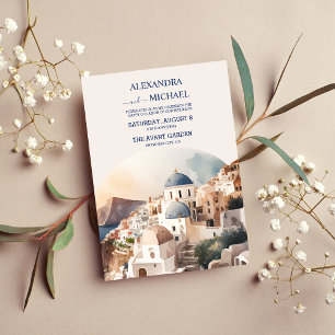 Waterverf Santorini Destination Wedding Invitation Kaart