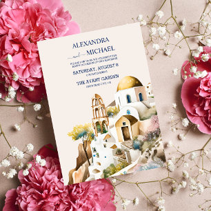 Waterverf Santorini Destination Wedding Invitation Kaart