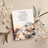 Waterverf Santorini Destination Wedding Invitation Kaart