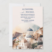 Waterverf Santorini Destination Wedding Invitation Kaart (Voorkant)