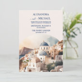 Waterverf Santorini Destination Wedding Invitation Kaart (Staand voorkant)