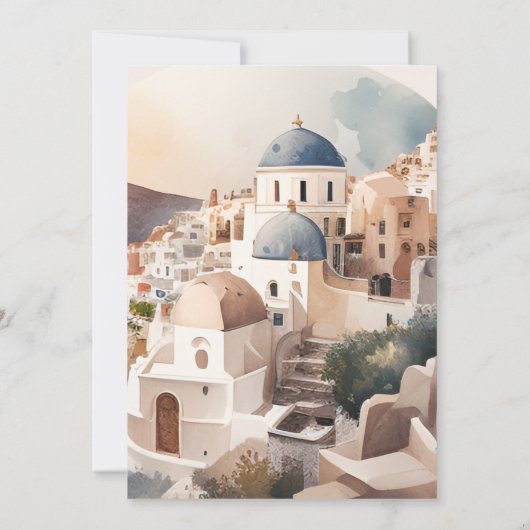 Waterverf Santorini Destination Wedding Invitation Kaart (Achterkant)
