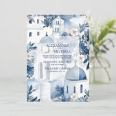 Waterverf Santorini Destination Wedding Kaart (Staand voorkant)