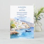 Waterverf Santorini Destination Wedding Kaart (Staand voorkant)