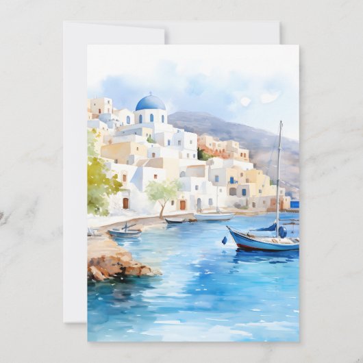 Waterverf Santorini Destination Wedding Kaart (Achterkant)