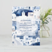Waterverf Santorini Destination Wedding Kaart (Staand voorkant)