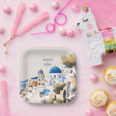 Waterverf Santorini Destination Wedding Papieren Bordje (Feest)