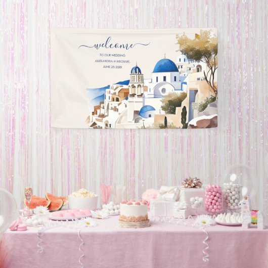 Waterverf Santorini Destination Wedding Spandoek (Feest)