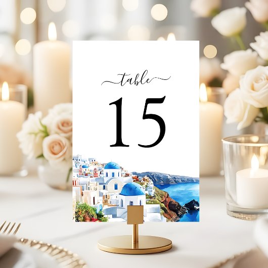 Waterverf Santorini Elegante Kust Bruiloft Kaart