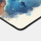 Waterverf Santorini Griekenland Blauw en Wit Bureaumat (Hoek)