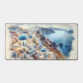 Waterverf Santorini Griekenland Blauw en Wit Bureaumat (Voorkant)