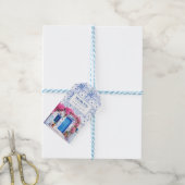 Waterverf Santorini Griekenland bruiloft blauw en  Cadeaulabel (Met Touw)