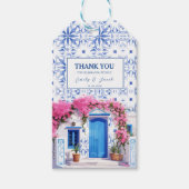 Waterverf Santorini Griekenland bruiloft blauw en  Cadeaulabel (Voorkant)