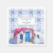 Waterverf Santorini Griekenland bruiloft blauw en  Servet (Voorkant)