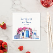 Waterverf Santorini Griekenland bruiloft blauw en  Servet (Insitu)