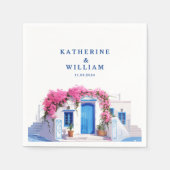 Waterverf Santorini Griekenland bruiloft blauw en  Servet (Voorkant)