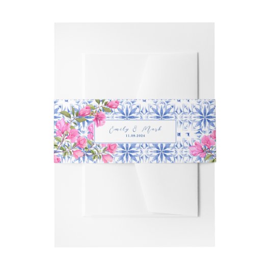 Waterverf Santorini Griekenland bruiloft blauw en Uitnodigingen Wikkel (Voorkant Voorbeeld)