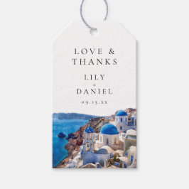 Waterverf Santorini Griekenland bruiloft Dank u Cadeaulabel