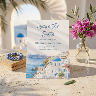 Waterverf Santorini Griekenland Destination Huweli Save The Date