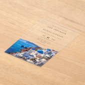 Waterverf Santorini Griekenland Destination Weddin Acryl Uitnodigingen (Laagn)