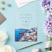 Waterverf Santorini Griekenland Destination Weddin Acryl Uitnodigingen (Insitu (Huwelijk))