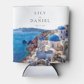 Waterverf Santorini Griekenland Destination Weddin Blikjeskoeler (Voorkant)