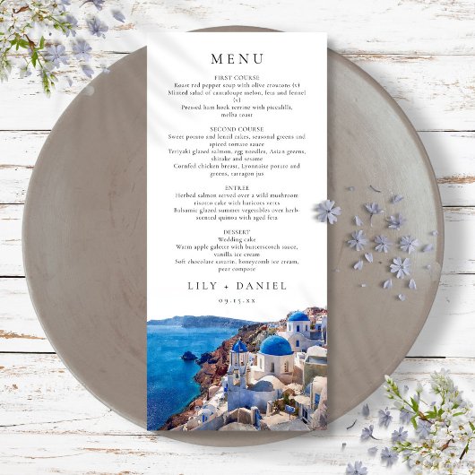 Waterverf Santorini Griekenland Destination Weddin Menu
