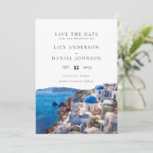 Waterverf Santorini Griekenland Destination Weddin Save The Date (Staand voorkant)