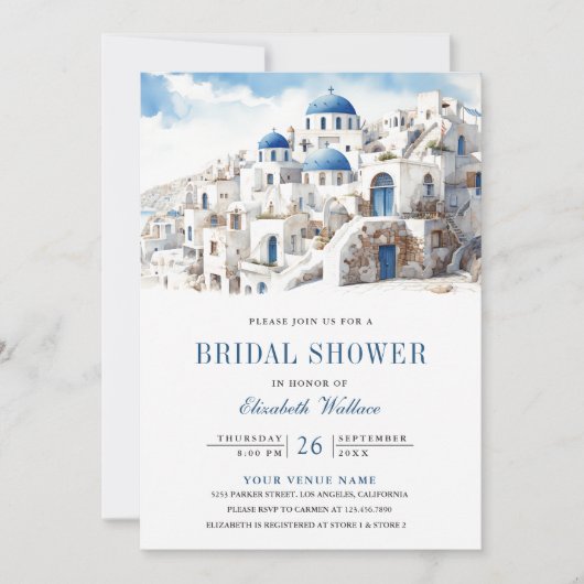 Waterverf Santorini Griekenland Foto Vrijgezellenf Kaart (Voorkant)