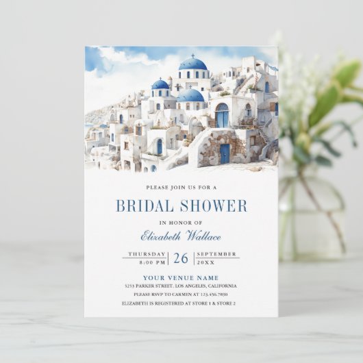 Waterverf Santorini Griekenland Foto Vrijgezellenf Kaart (Staand voorkant)