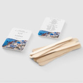 Waterverf Santorini Griekenland Huwelijksprogramma Handwaaier (Niet-gemonteerd)