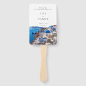 Waterverf Santorini Griekenland Huwelijksprogramma Handwaaier (Voorkant)