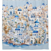 Waterverf Santorini Griekenland Moderne Griekse va Douchegordijn (Voorkant)