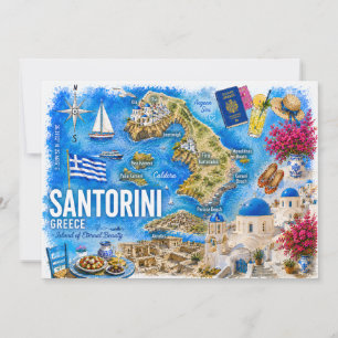 Waterverf Santorini Griekenland Oia Landmark Kaart