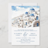 Waterverf Santorini Griekenland QR Code Bruiloft Kaart (Voorkant)