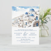 Waterverf Santorini Griekenland QR Code Bruiloft Kaart (Staand voorkant)
