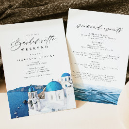 Waterverf Santorini Griekenland Silhouet Oceaan Tr Kaart