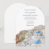 Waterverf Santorini Griekenland Skyline bruiloft Kaart (Voorkant / Achterkant)