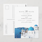 Waterverf Santorini Griekenland Skyline Save the D Briefkaart (Voorkant / Achterkant)