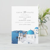 Waterverf Santorini Griekenland Skyline Save the D Kaart (Staand voorkant)