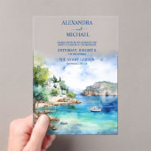 Waterverf Santorini Grieks Bruiloft Acryl Uitnodigingen (Insitu (Draagbaar))