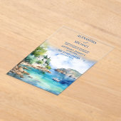 Waterverf Santorini Grieks Bruiloft Acryl Uitnodigingen (Laagn)