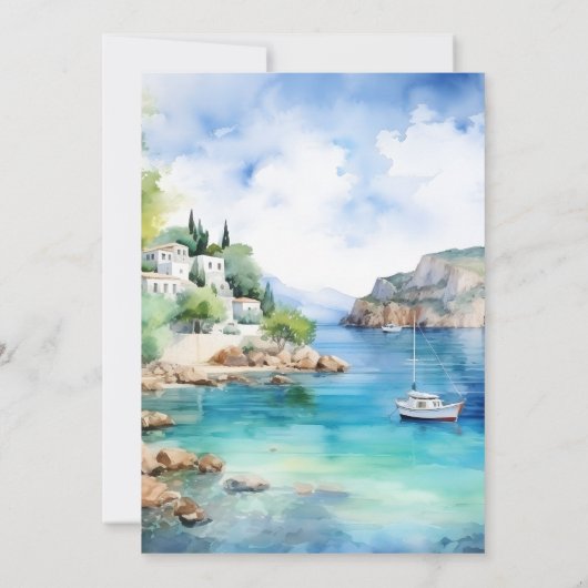 Waterverf Santorini Grieks Bruiloft Kaart (Achterkant)