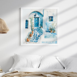 Waterverf Santorini Griekse kunst aan de muur Poster